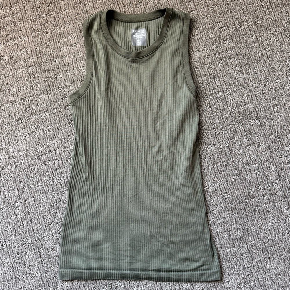 Athleta Renew CYA Length Ribbed Tank Laurel Olive Small - Picture 3 of 5